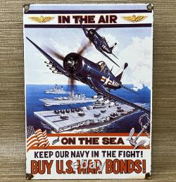 Vintage United States Porcelain Sign War Bonds Navy Army Marines Gas Oil USA