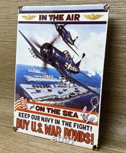 Vintage United States Porcelain Sign War Bonds Navy Army Marines Gas Oil USA