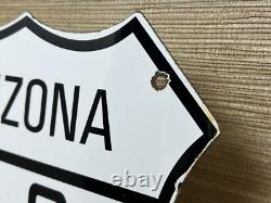 Vintage Us Route 66 Arizona Porcelain Metal Highway Sign Gas Oil Road Shield Az