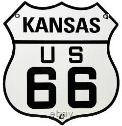 Vintage Us Route 66 Kansas Ks Porcelain Metal Highway Sign Gas Oil Road Shield