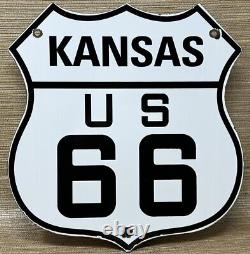 Vintage Us Route 66 Kansas Ks Porcelain Metal Highway Sign Gas Oil Road Shield