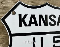 Vintage Us Route 66 Kansas Ks Porcelain Metal Highway Sign Gas Oil Road Shield