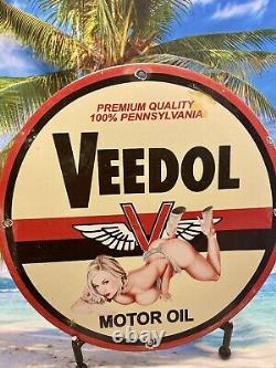 Vintage Veedol Motor Oil Gasoline Porcelain Sign Gas Pump Station