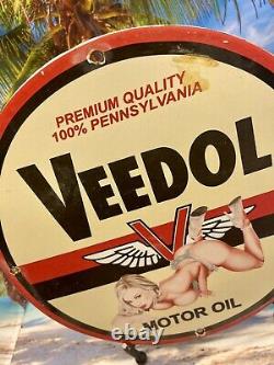 Vintage Veedol Motor Oil Gasoline Porcelain Sign Gas Pump Station