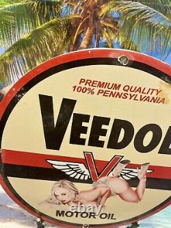 Vintage Veedol Motor Oil Gasoline Porcelain Sign Gas Pump Station