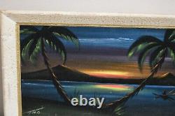 Vintage Velvet Art Signed Original Beach Pacific Island Sunset Tropical Tiki