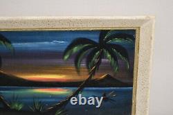 Vintage Velvet Art Signed Original Beach Pacific Island Sunset Tropical Tiki