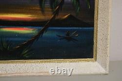 Vintage Velvet Art Signed Original Beach Pacific Island Sunset Tropical Tiki