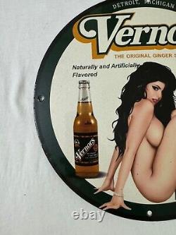 Vintage Vernor's Gingerale Zero Sugar Pinup Girl Porcelain Gas Oil Service Sign