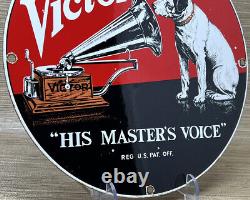 Vintage Victor Rca Porcelain Sign Record Player Nipper Dog Gramophone Gas Oil
