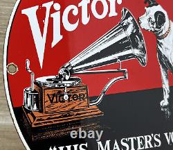 Vintage Victor Rca Porcelain Sign Record Player Nipper Dog Gramophone Gas Oil