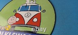 Vintage Volkswagen Porcelain Vw Automobile Service Snoopy Gas Pump Plate Sign