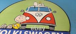 Vintage Volkswagen Porcelain Vw Automobile Service Snoopy Gas Pump Plate Sign