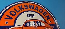 Vintage Volkswagen Sign Porcelain Automobile VW Bug Dealership Sales Gas Sign