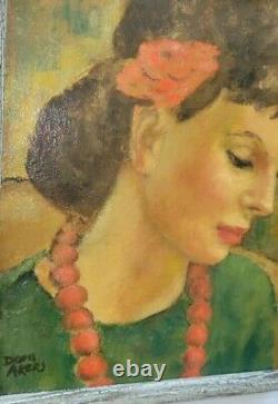 Vintage WPA Era American Oil Painting Gorgeous Female Figure Portrait Signed