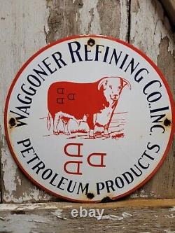 Vintage Waggoner Refining Co Porcelain Sign Petroleum Oil Cattle DDD Ranch Steer