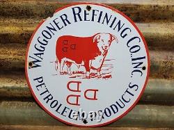 Vintage Waggoner Refining Co Porcelain Sign Petroleum Oil Cattle DDD Ranch Steer