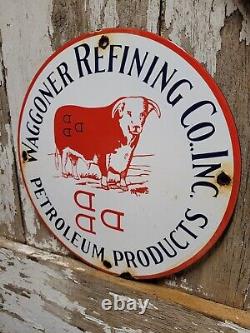 Vintage Waggoner Refining Co Porcelain Sign Petroleum Oil Cattle DDD Ranch Steer