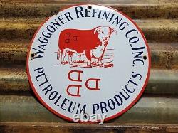 Vintage Waggoner Refining Co Porcelain Sign Petroleum Oil Cattle DDD Ranch Steer
