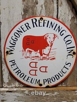 Vintage Waggoner Refining Co Porcelain Sign Petroleum Oil Cattle DDD Ranch Steer