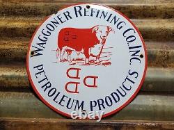 Vintage Waggoner Refining Co Porcelain Sign Petroleum Oil Cattle DDD Ranch Steer