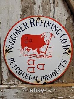 Vintage Waggoner Refining Co Porcelain Sign Petroleum Oil Cattle DDD Ranch Steer