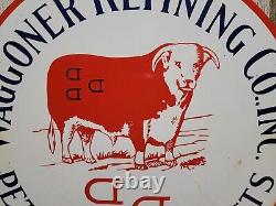 Vintage Waggoner Refining Co Porcelain Sign Petroleum Oil Cattle DDD Ranch Steer