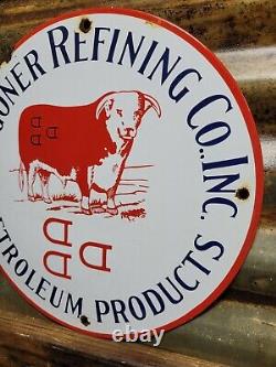 Vintage Waggoner Refining Co Porcelain Sign Petroleum Oil Cattle DDD Ranch Steer
