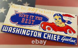 Vintage Washington Gasoline Porcelain Sign Chief Gas Station Pump Plate Oil