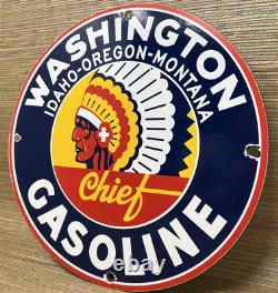 Vintage Washington Gasoline Porcelain Sign, Gas Station, Pump Plate, Motor Oil