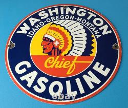 Vintage Washington Gasoline Sign Indian Chief Gas Porcelain Service Pump Sign
