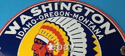 Vintage Washington Gasoline Sign Indian Chief Gas Porcelain Service Pump Sign