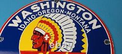 Vintage Washington Gasoline Sign Indian Chief Gas Porcelain Service Pump Sign
