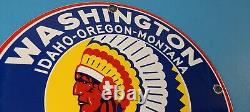 Vintage Washington Gasoline Sign Indian Chief Gas Porcelain Service Pump Sign