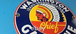 Vintage Washington Gasoline Sign Indian Chief Gas Porcelain Service Pump Sign