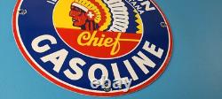 Vintage Washington Gasoline Sign Indian Chief Gas Porcelain Service Pump Sign