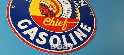 Vintage Washington Gasoline Sign Indian Chief Gas Porcelain Service Pump Sign