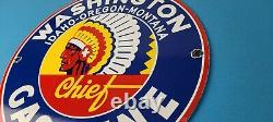 Vintage Washington Gasoline Sign Indian Chief Gas Porcelain Service Pump Sign