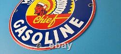 Vintage Washington Gasoline Sign Indian Chief Gas Porcelain Service Pump Sign