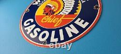 Vintage Washington Gasoline Sign Indian Chief Gas Porcelain Service Pump Sign