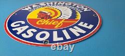 Vintage Washington Gasoline Sign Indian Chief Gas Porcelain Service Pump Sign