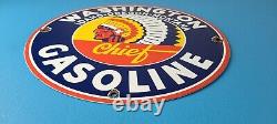 Vintage Washington Gasoline Sign Indian Chief Gas Porcelain Service Pump Sign