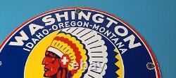 Vintage Washington Gasoline Sign Indian Chief Gas Porcelain Service Pump Sign