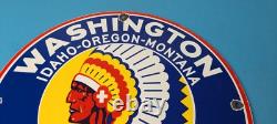 Vintage Washington Gasoline Sign Indian Chief Gas Porcelain Service Pump Sign