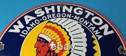Vintage Washington Gasoline Sign Indian Chief Gas Porcelain Service Pump Sign