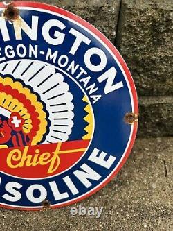 Vintage Washington Gasoline Sign Indian Chief Gas Pump Porcelain Service Sign