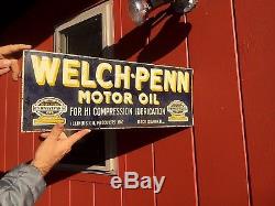Vintage Welch Penn Motor Oil Gasoline Metal Sign 24X9 Gas Oil Service Station