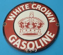 Vintage White Crown Gasoline Porcelain Gas Motor Service Station Pump 12 Sign