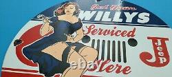 Vintage Willy's Jeep Porcelain Gas Oil Wrench Truck Service Station Dealer Sign