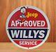 Vintage Willys Jeep Porcelain Gas & Oil Automobile Motor Sales Service Pump Sign